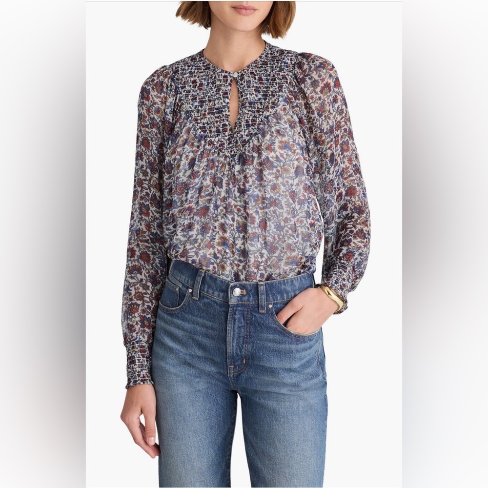 NWT Madewell Floral Print Blouse - smocked floral blouse